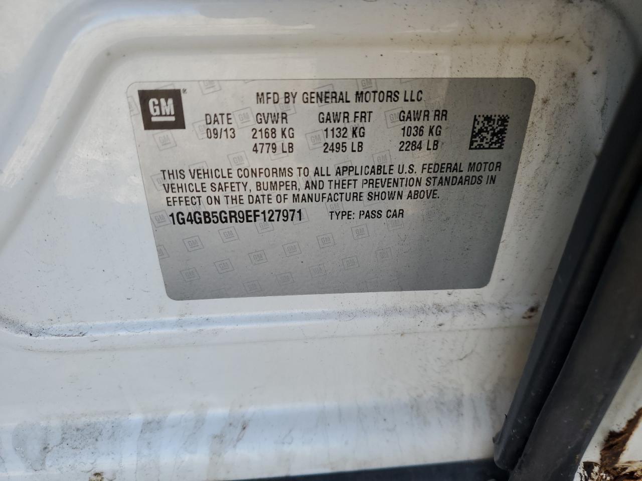 2014 Buick LaCrosse VIN 1G4GB5GR9EF127971 Copart auction photo, side damage thumbnail 12