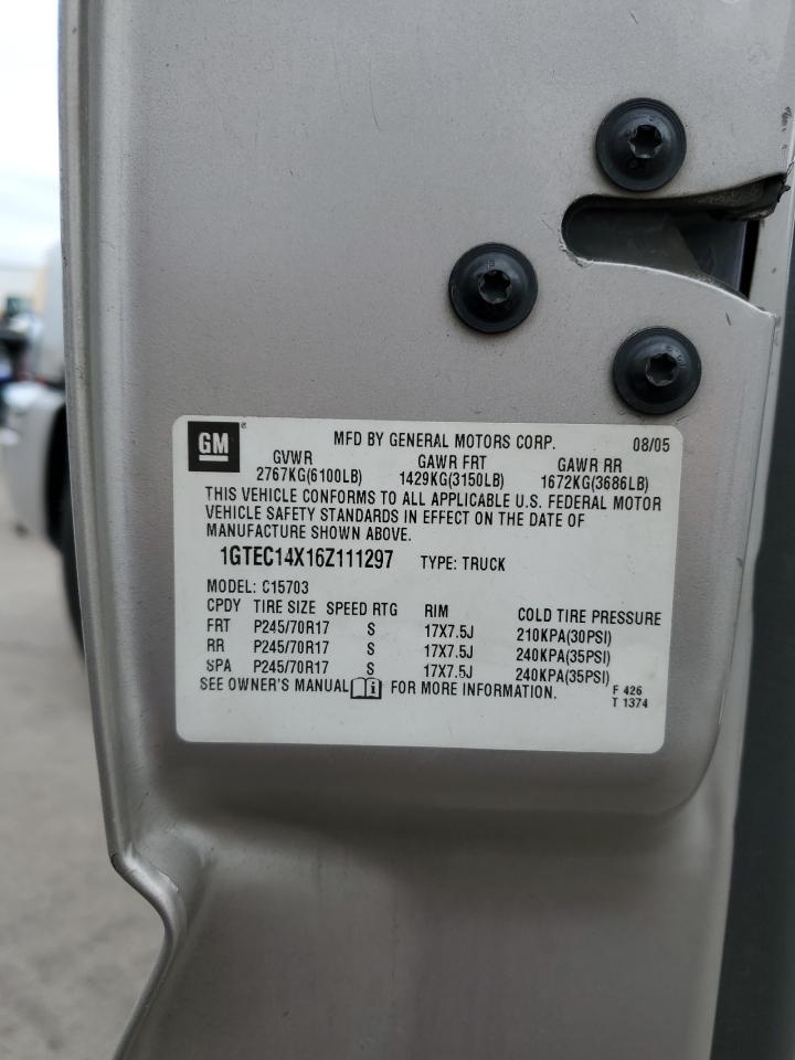 2006 GMC Sierra VIN 1GTEC14X16Z111297 Copart auction photo, side / undercarriage damage thumbnail 12