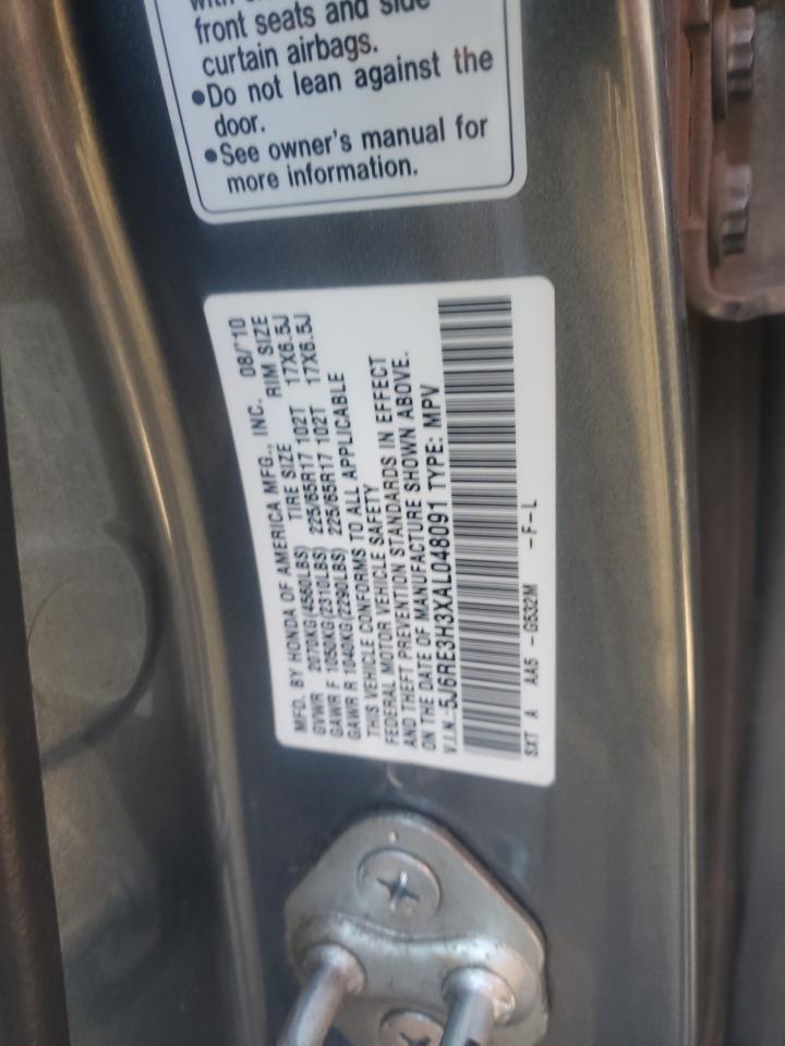 2010 Honda CR-V VIN 5J6RE3H3XAL048091 Copart auction photo, front end / frame damage damage thumbnail 12