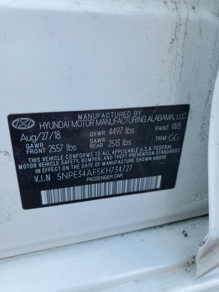 2019 Hyundai Sonata VIN 5NPE34AF5KH734727 Copart auction photo, front end damage thumbnail 12