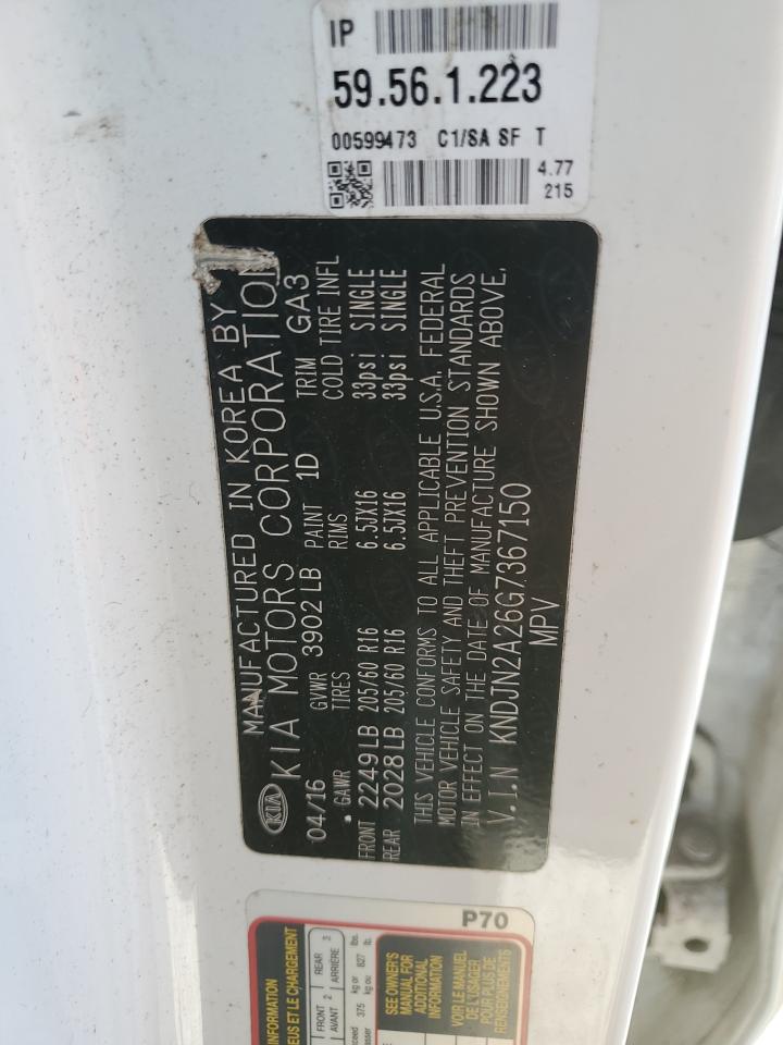2016 KIA Soul VIN KNDJN2A26G7367150 Copart auction photo, mechanical / minor dent/scratches damage thumbnail 13