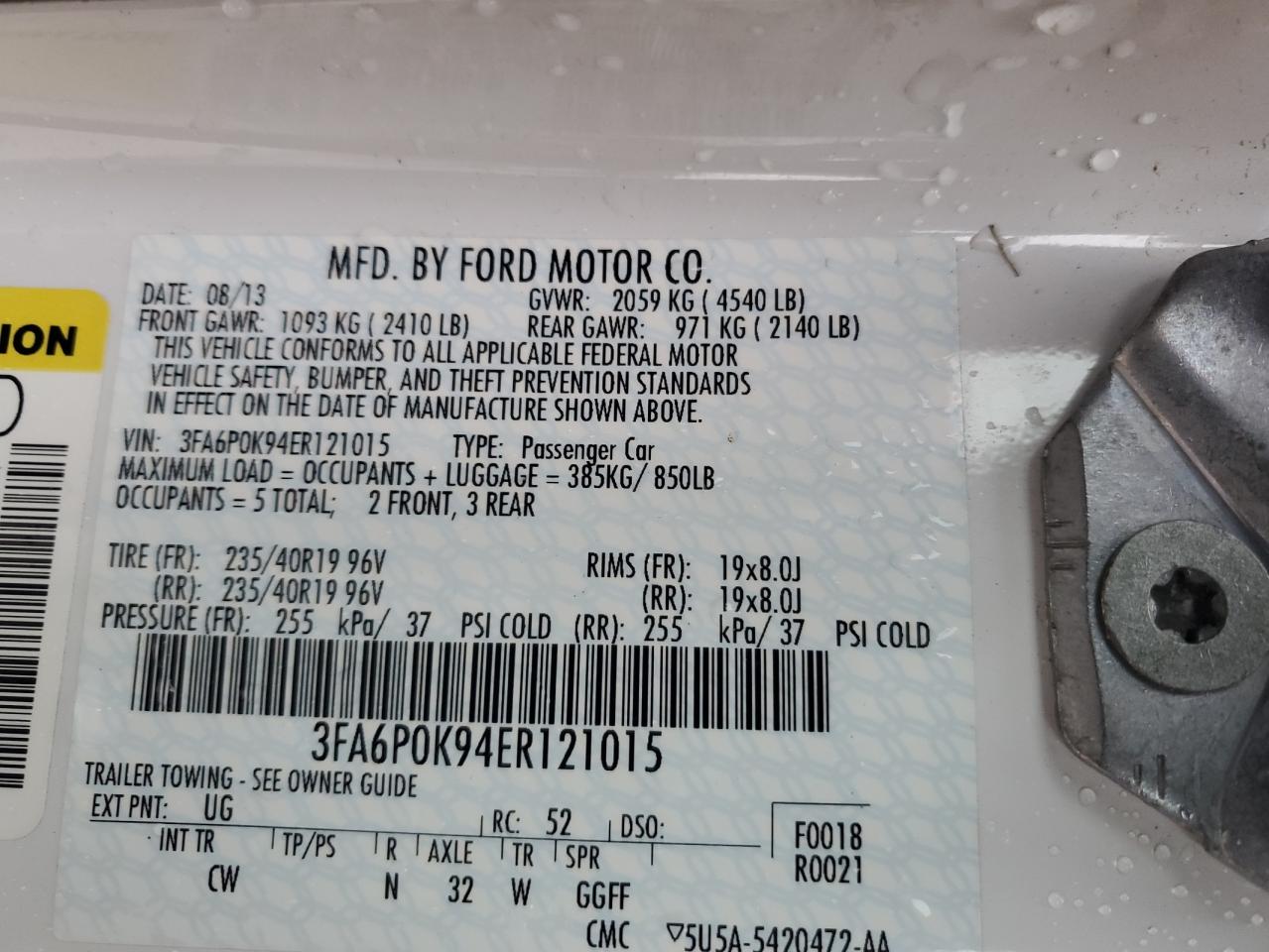2014 Ford Fusion VIN 3FA6P0K94ER121015 Copart auction photo, front end / side damage thumbnail 12