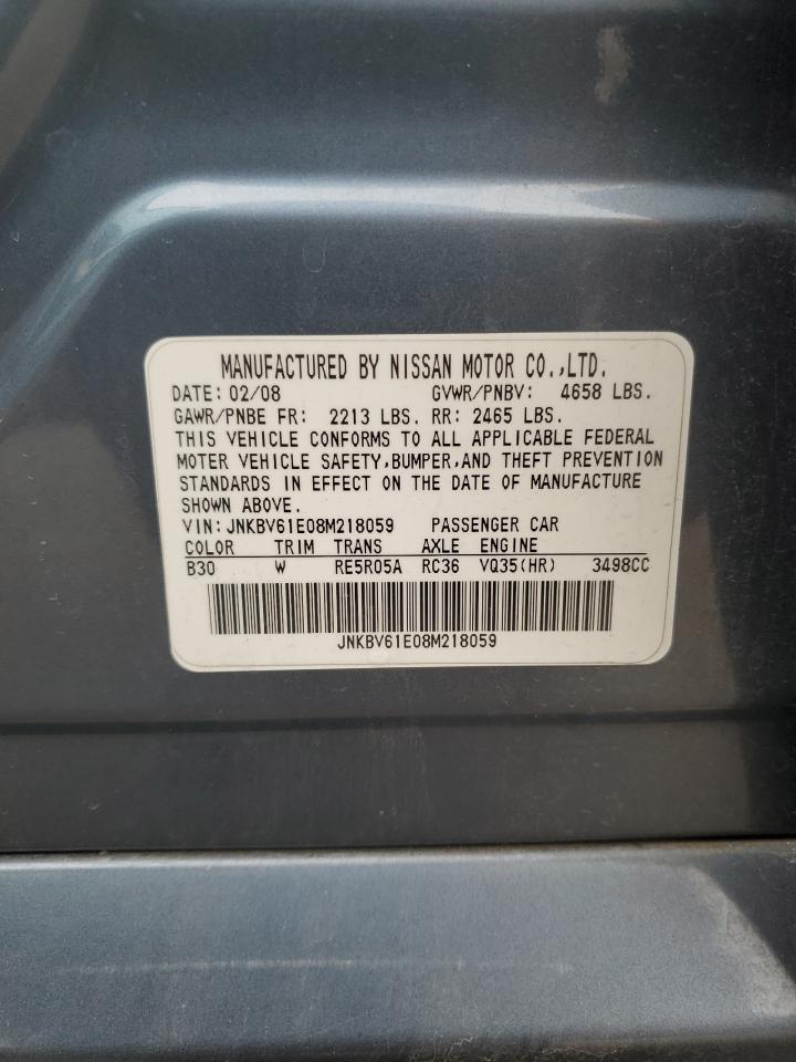 2008 Infiniti G VIN JNKBV61E08M218059 Copart auction photo, front end / rear end damage thumbnail 12
