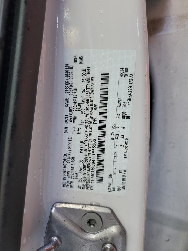 2014 Ford Escape VIN 1FMCU9J94EUE55562 Copart auction photo, front end / top/roof damage thumbnail 13