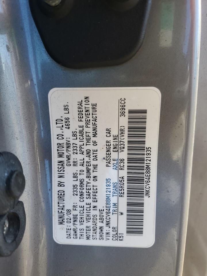 2008 Infiniti G VIN JNKCV64E88M121935 Copart auction photo, front end damage thumbnail 12