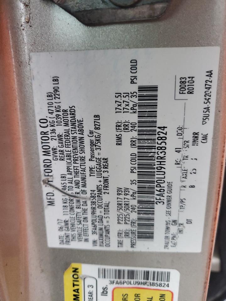 2017 Ford Fusion VIN 3FA6P0LU9HR385824 Copart auction photo, rear end / minor dent/scratches damage thumbnail 14