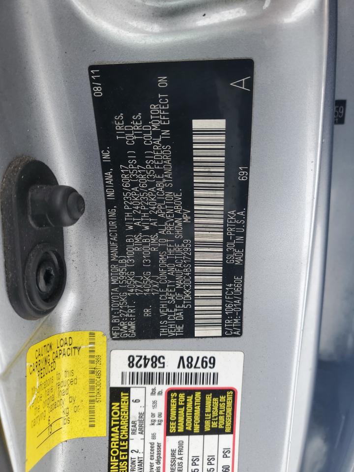 2011 Toyota Sienna VIN 5TDKK3DC4BS172959 Copart auction photo, front end / rear end damage thumbnail 13