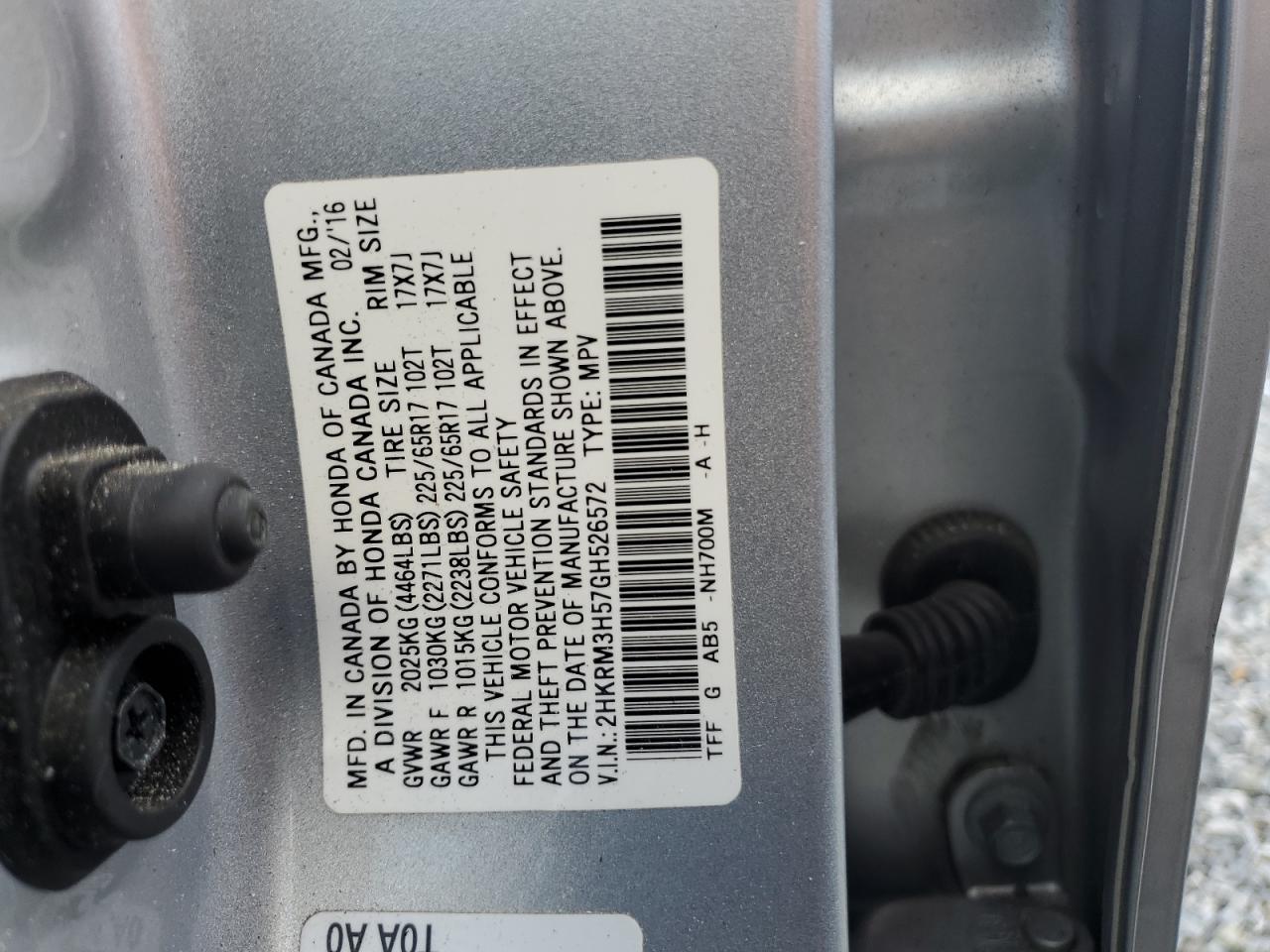 2016 Honda CR-V VIN 2HKRM3H57GH526572 Copart auction photo, front end / undercarriage damage thumbnail 12