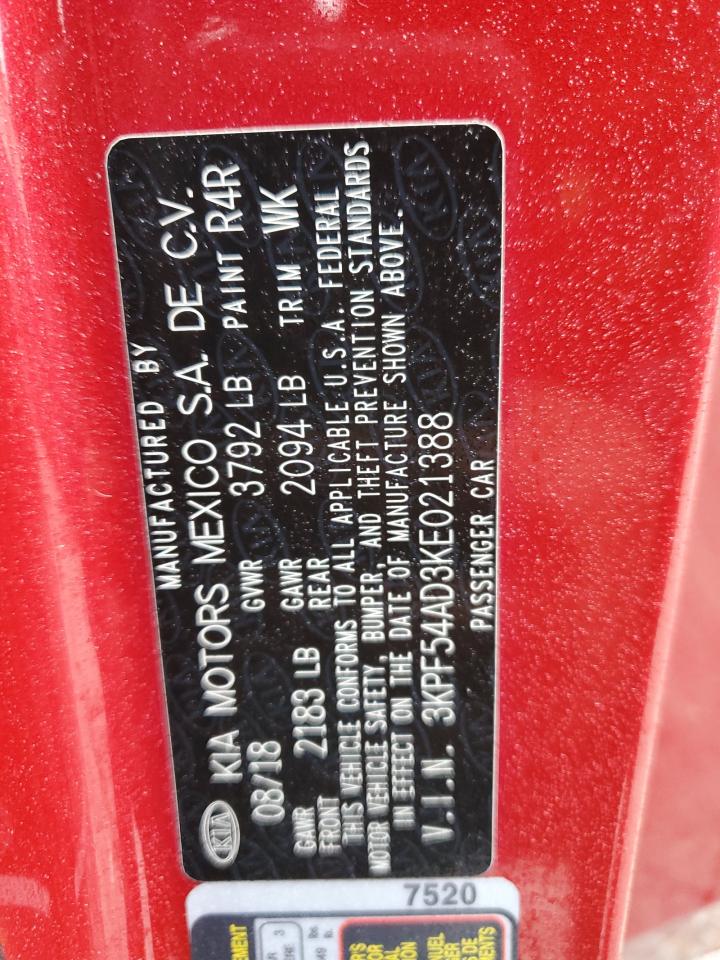 2019 KIA Forte VIN 3KPF54AD3KE021388 Copart auction photo, rear end / minor dent/scratches damage thumbnail 12