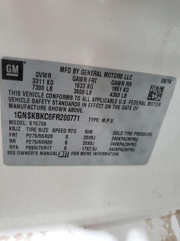 2015 Chevrolet Tahoe VIN 1GNSKBKC6FR200771 Copart auction photo, front end damage thumbnail 14