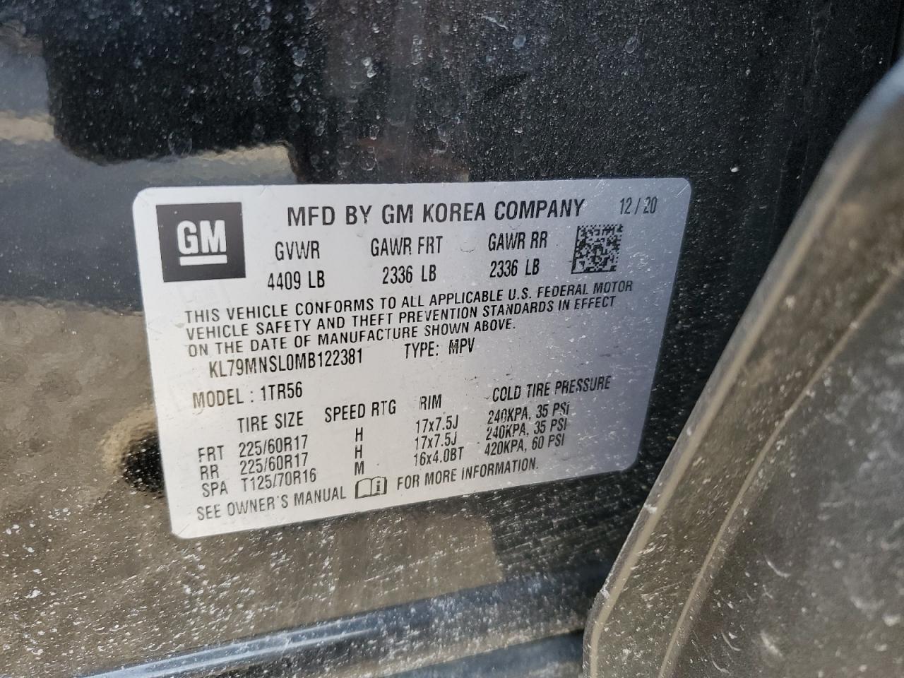 2021 Chevrolet TrailBlazer VIN KL79MNSL0MB122381 Copart auction photo, front end / mechanical damage thumbnail 13