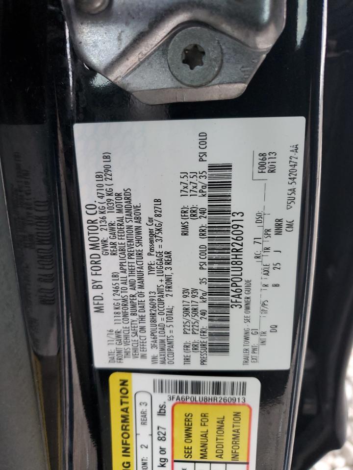 2017 Ford Fusion VIN 3FA6P0LU8HR260913 Copart auction photo, front end damage thumbnail 12