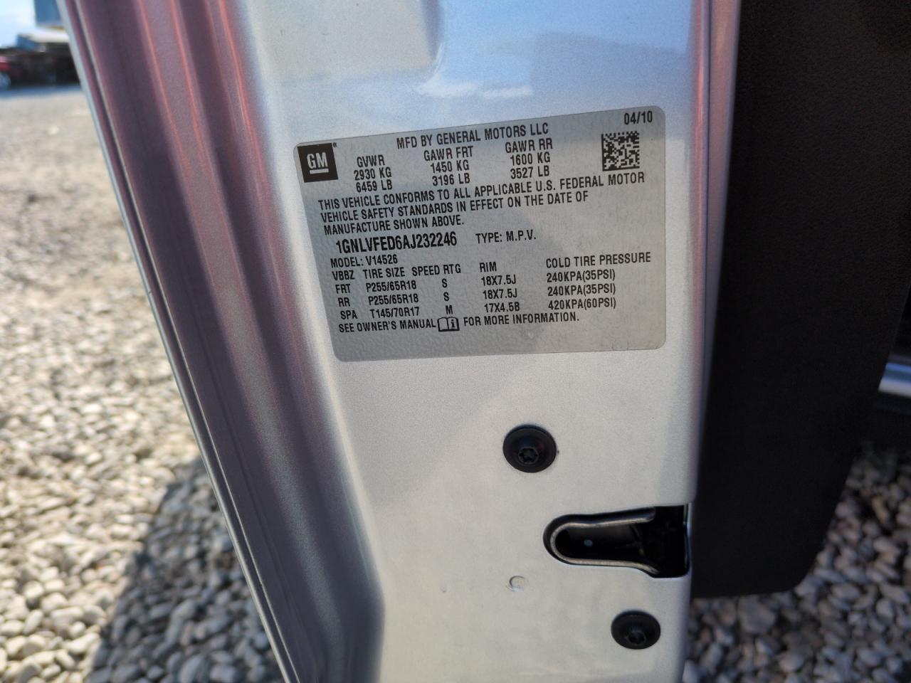 2010 Chevrolet Traverse VIN 1GNLVFED6AJ232246 Copart auction photo, side damage thumbnail 12
