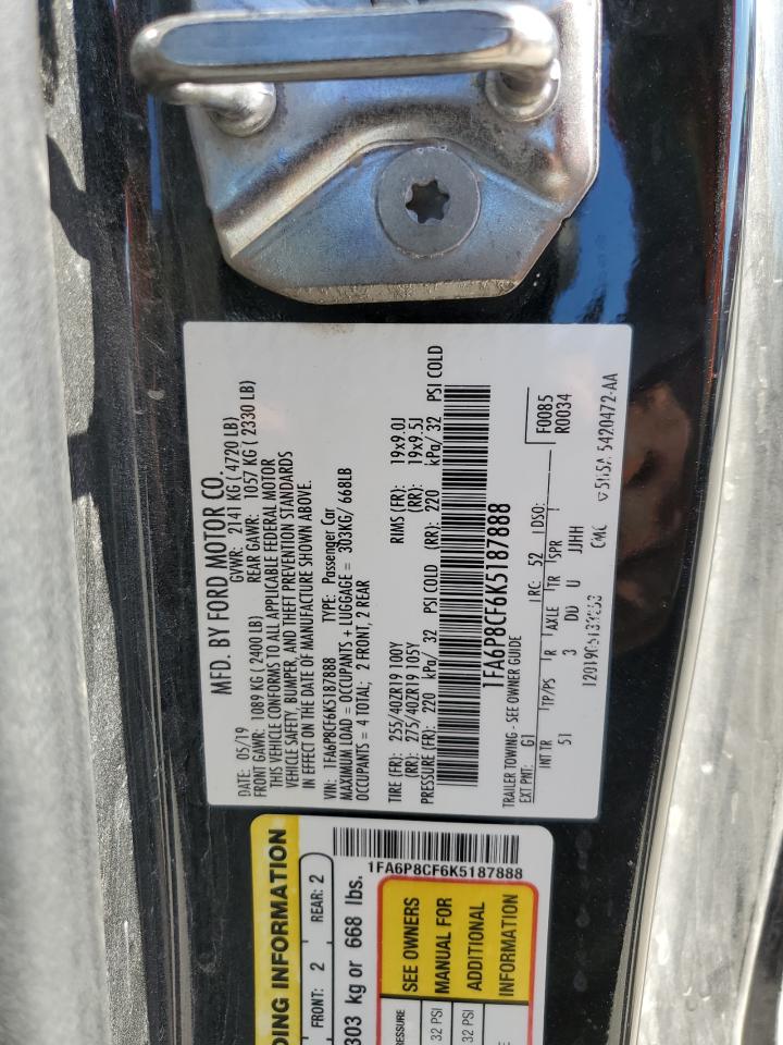 2019 Ford Mustang VIN 1FA6P8CF6K5187888 Copart auction photo, all over damage thumbnail 12