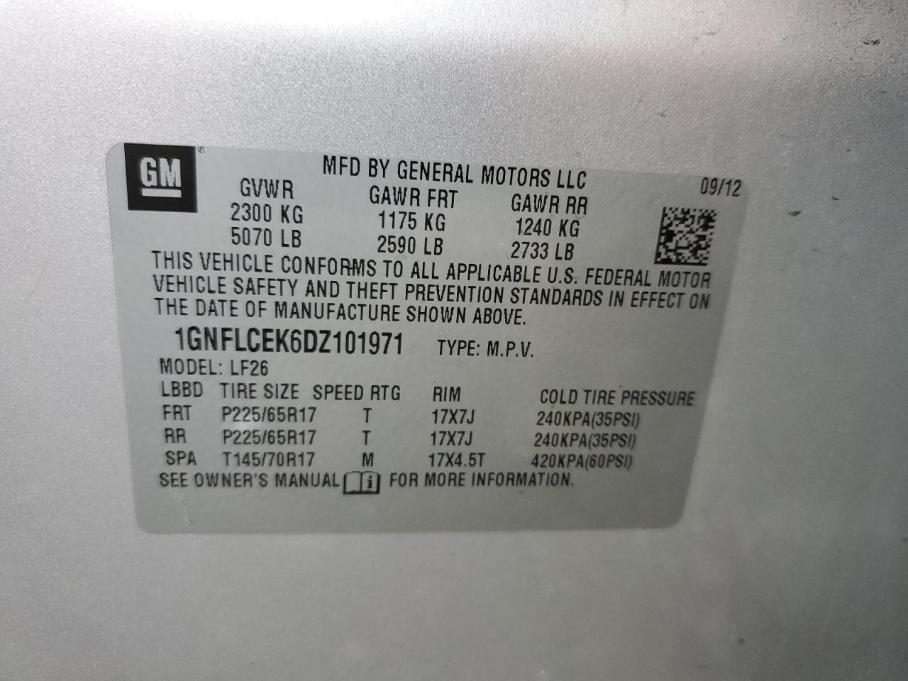 2013 Chevrolet Equinox VIN 1GNFLCEK6DZ101971 Copart auction photo, front end / minor dent/scratches damage thumbnail 13