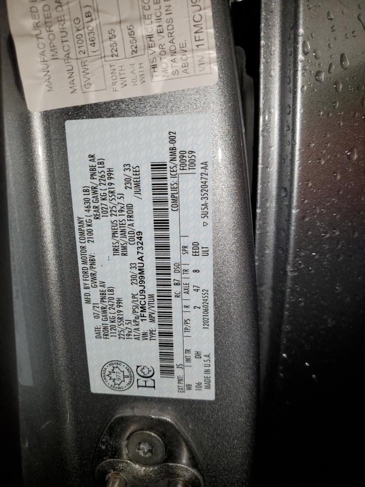 2021 Ford Escape VIN 1FMCU9J99MUA73249 Copart auction photo, front end damage thumbnail 13