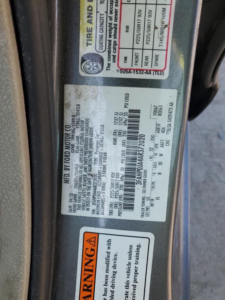 2010 Ford Fusion VIN 3FAHP0JA4AR372020 Copart auction photo, front end damage thumbnail 13