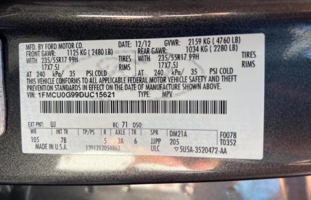 2013 Ford Escape VIN 1FMCU0G99DUC15621 Copart auction photo, normal wear damage thumbnail 10