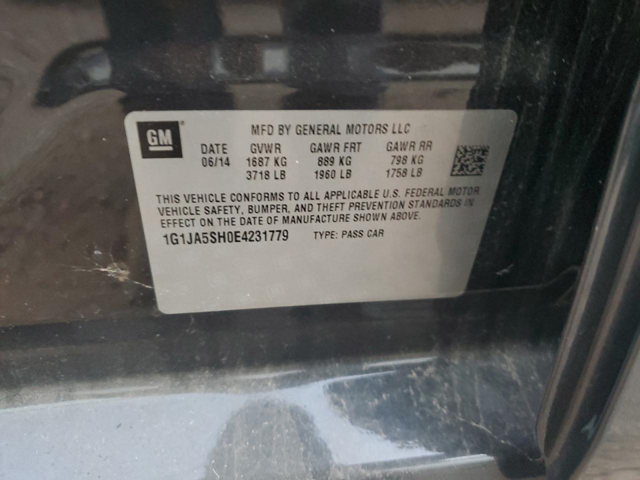 2014 Chevrolet Sonic VIN 1G1JA5SH0E4231779 Copart auction photo, side damage thumbnail 12