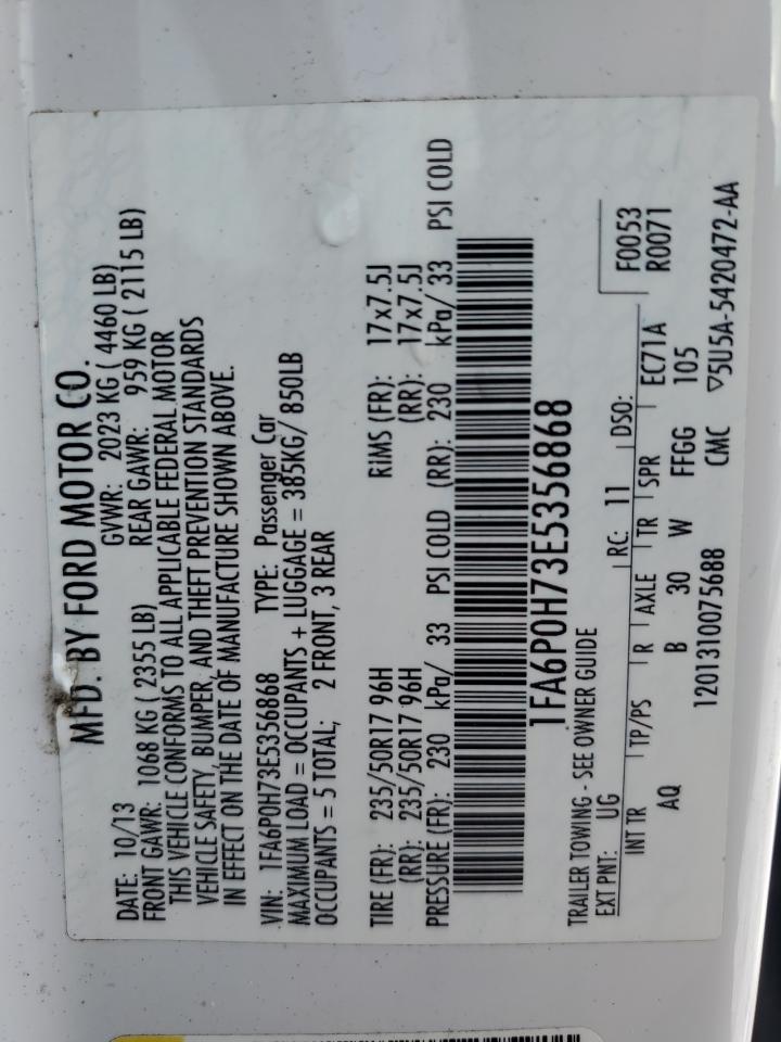 2014 Ford Fusion VIN 1FA6P0H73E5356868 Copart auction photo, front end / minor dent/scratches damage thumbnail 12