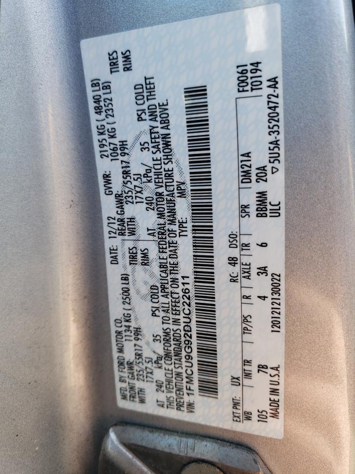 2013 Ford Escape VIN 1FMCU9G92DUC22611 Copart auction photo, front end / side damage thumbnail 13