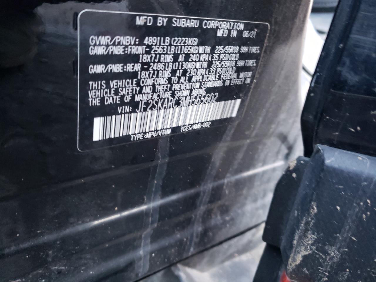 2021 Subaru Forester VIN JF2SKARC3MH565602 Copart auction photo, all over damage thumbnail 12