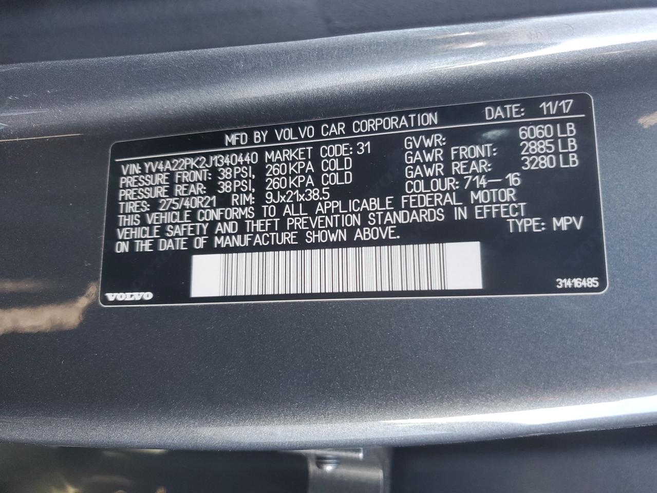 2018 Volvo XC90 VIN YV4A22PK2J1340440 Copart auction photo, front end / undercarriage damage thumbnail 14