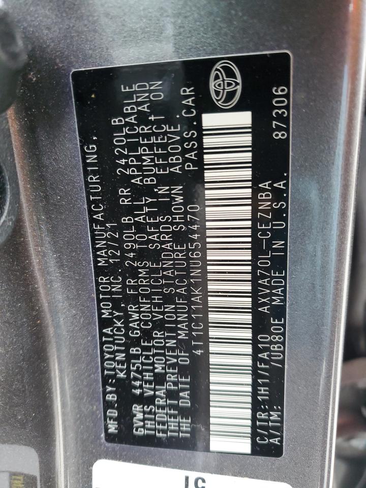 2022 Toyota Camry VIN 4T1C11AK1NU654470 Copart auction photo, front end damage thumbnail 12
