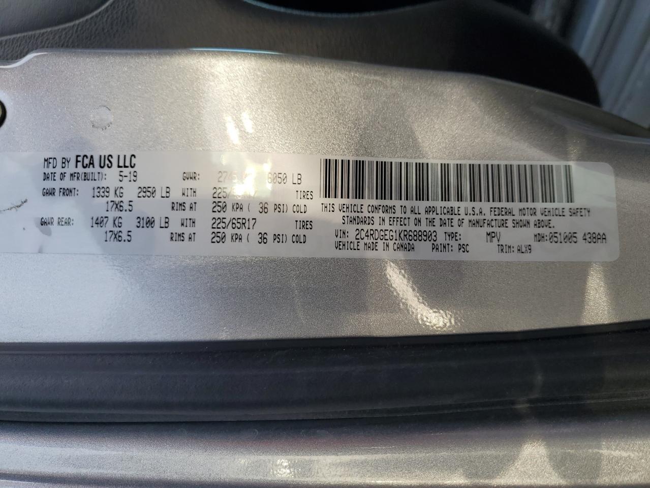 2019 Dodge Caravan VIN 2C4RDGEG1KR688903 Copart auction photo, front end / undercarriage damage thumbnail 13