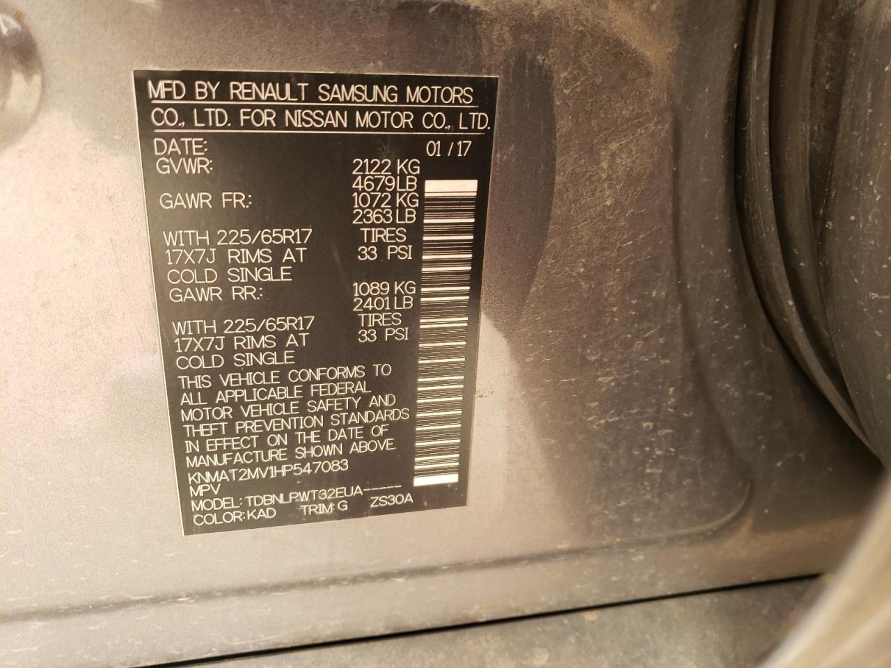 2017 Nissan Rogue VIN KNMAT2MV1HP547083 Copart auction photo, front end damage thumbnail 15