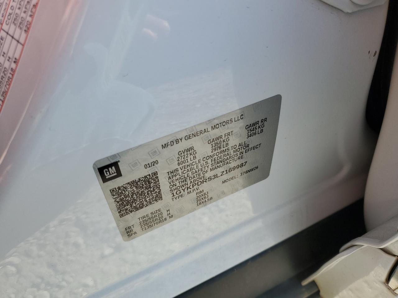 2020 Cadillac XT6 VIN 1GYKPDRS3LZ169987 Copart auction photo, front end / side damage thumbnail 13