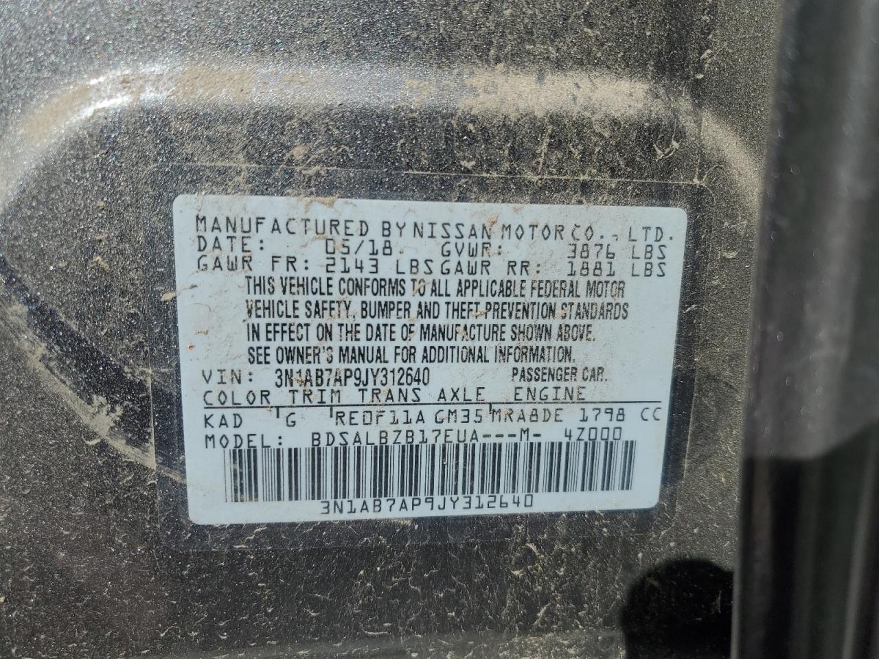 2018 Nissan Sentra VIN 3N1AB7AP9JY312640 Copart auction photo, front end damage thumbnail 13