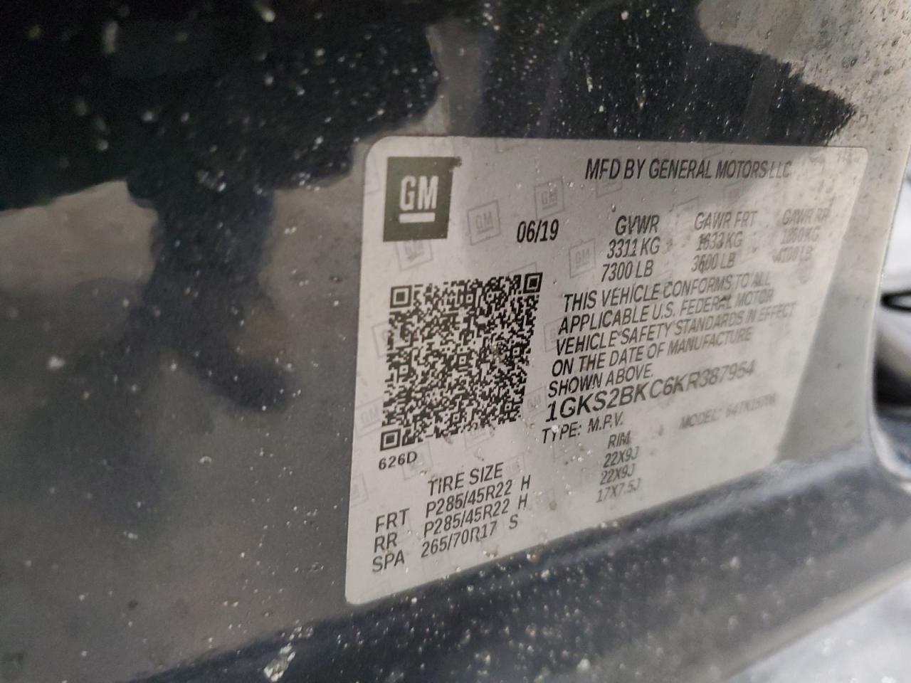 2019 GMC Yukon VIN 1GKS2BKC6KR387954 Copart auction photo, minor dent/scratches damage thumbnail 13