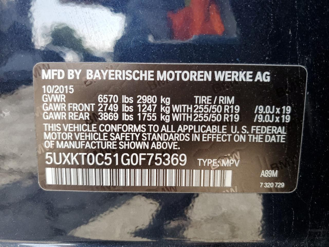 2016 BMW X5 VIN 5UXKT0C51G0F75369 Copart auction photo, front end / side damage thumbnail 14
