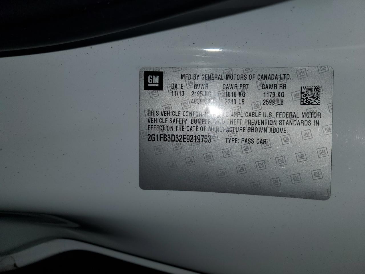 2014 Chevrolet Camaro VIN 2G1FB3D32E9219753 Copart auction photo, front end damage thumbnail 12