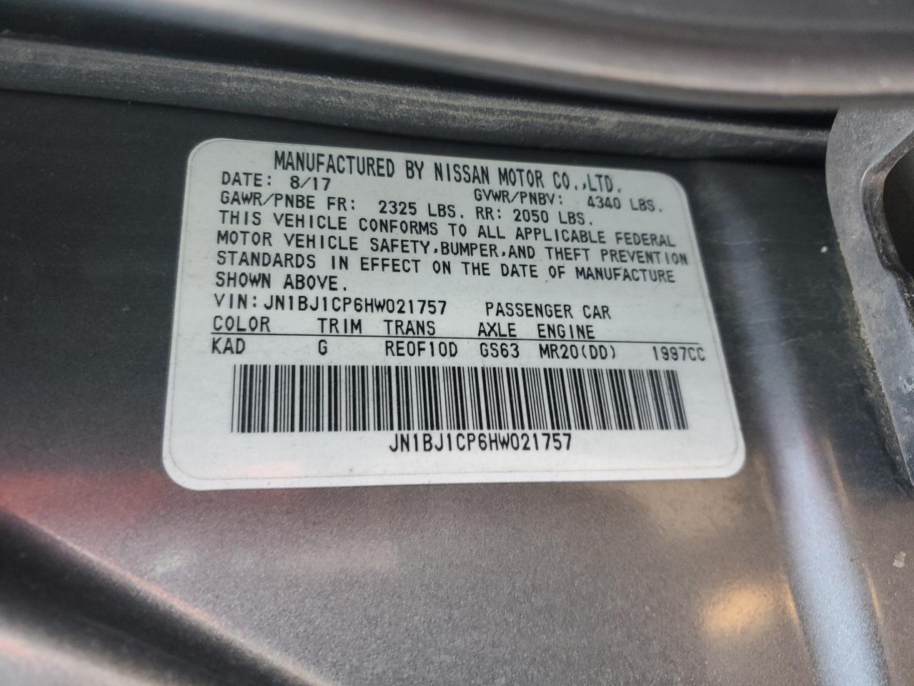 2017 Nissan Rogue VIN JN1BJ1CP6HW021757 Copart auction photo, front end damage thumbnail 15