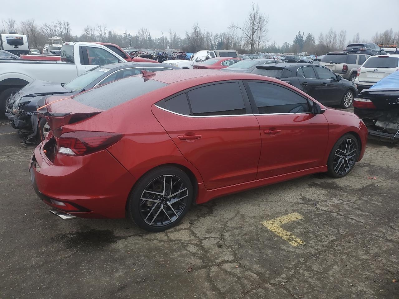 2019 Hyundai Elantra VIN KMHD04LB1KU861913 Copart auction photo, side / rear end damage thumbnail 3