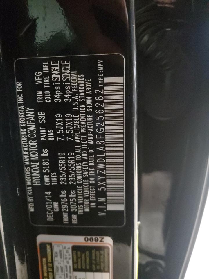 2015 Hyundai Santa Fe VIN 5XYZWDLA8FG256262 Copart auction photo, front end / minor dent/scratches damage thumbnail 13