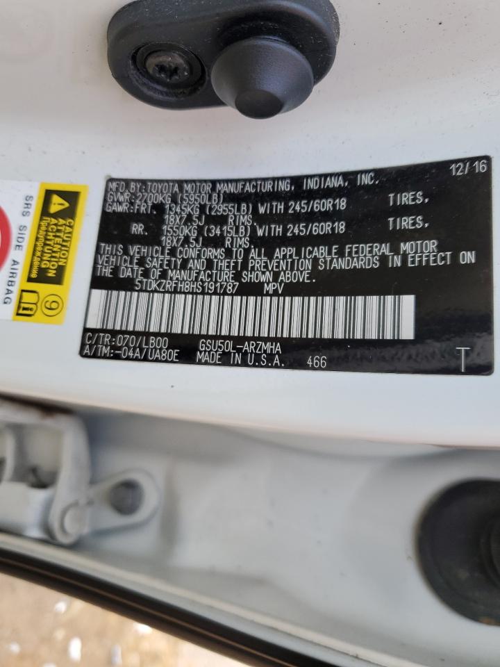 2017 Toyota Highlander VIN 5TDKZRFH8HS191787 Copart auction photo, front end damage thumbnail 16
