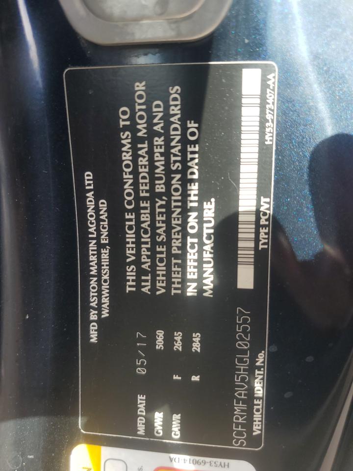 2017 Aston Martin DB11 VIN SCFRMFAV5HGL02557 Copart auction photo, front end / minor dent/scratches damage thumbnail 12