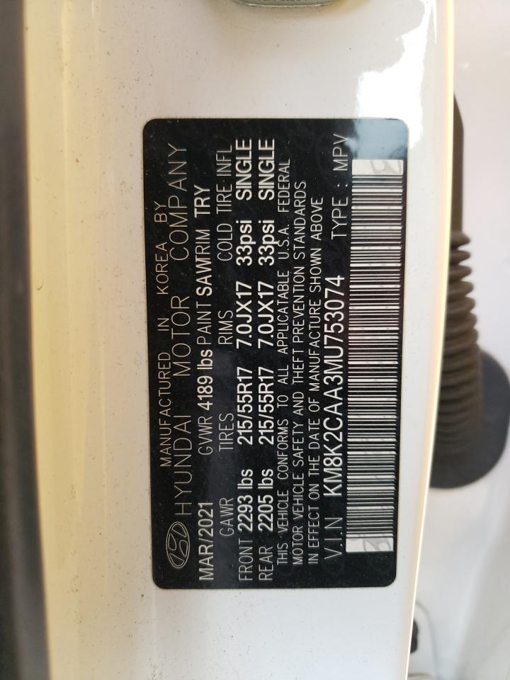 2021 Hyundai Kona VIN KM8K2CAA3MU753074 Copart auction photo, front end damage thumbnail 14
