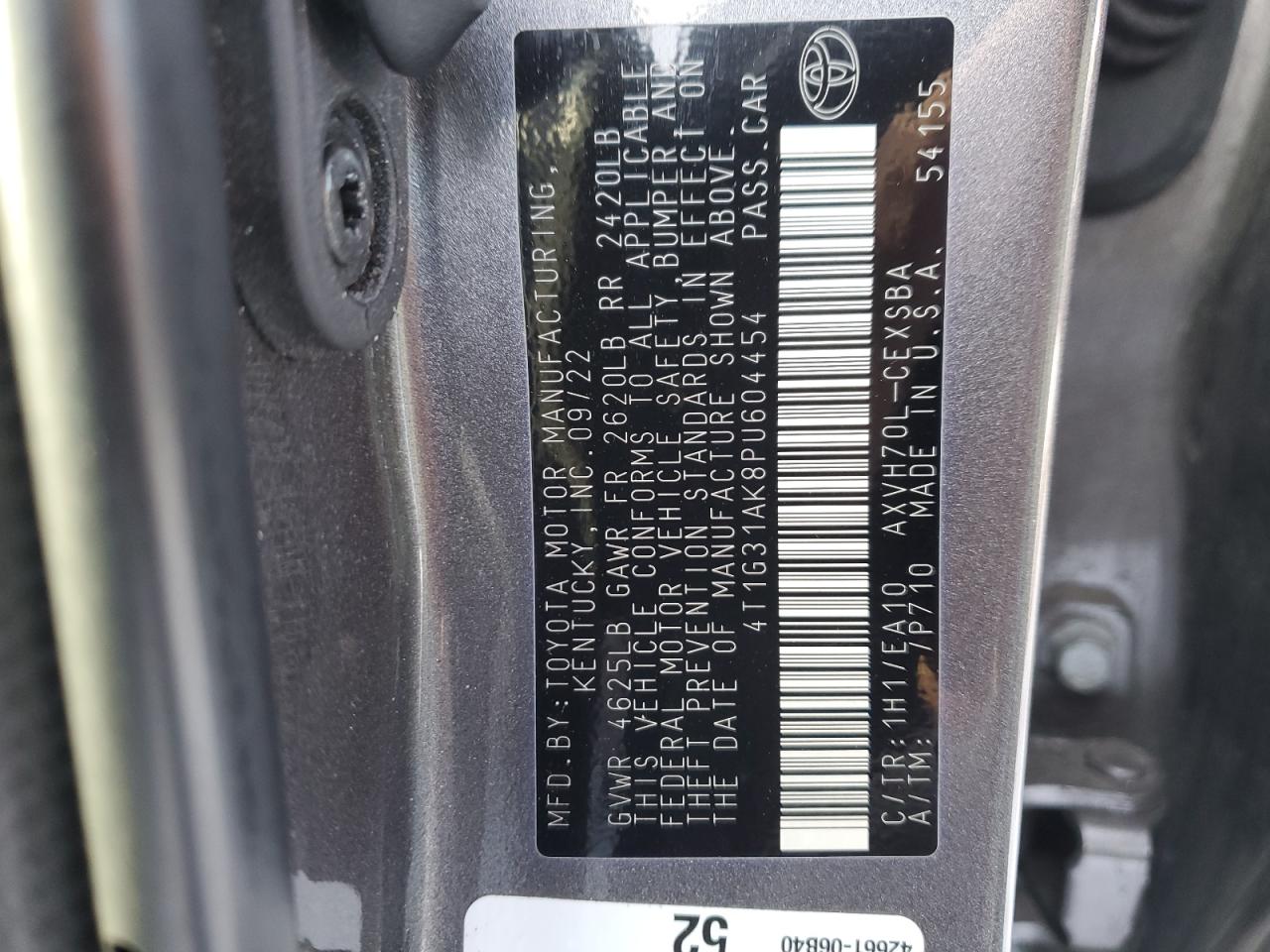 2023 Toyota Camry VIN 4T1G31AK8PU604454 Copart auction photo, side / rear end damage thumbnail 14