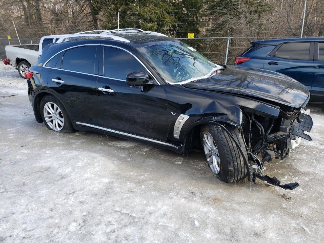 2015 Infiniti QX70 VIN JN8CS1MW7FM480166 Copart auction photo, front end / side damage thumbnail 4