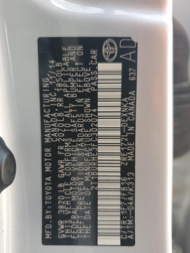 2015 Toyota Corolla VIN 2T1BURHE3FC302074 Copart auction photo, rear end damage thumbnail 13
