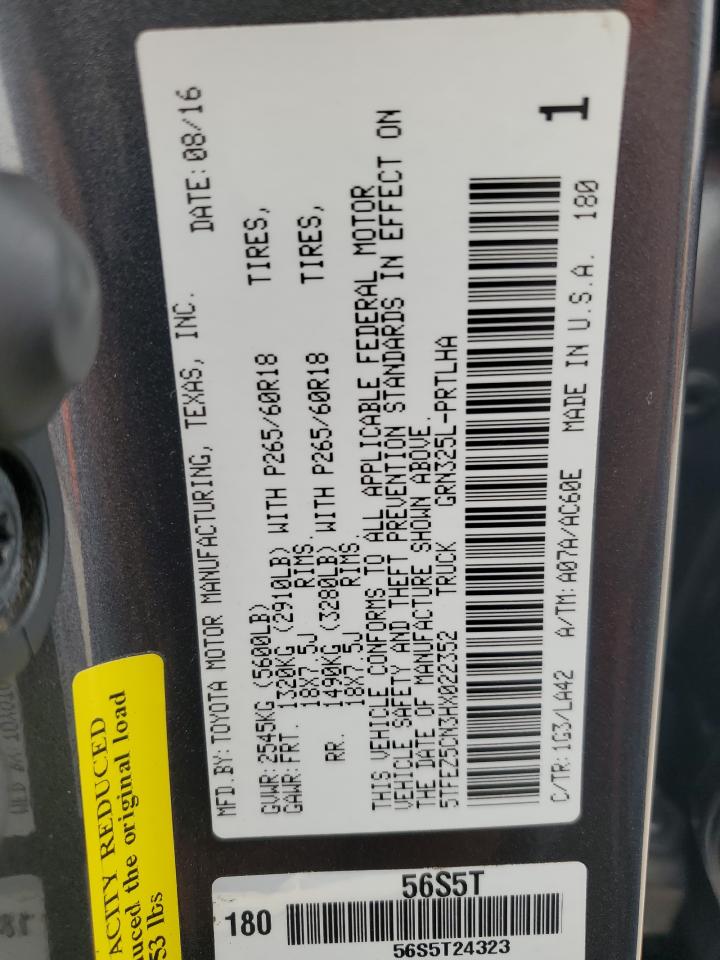 2017 Toyota Tacoma VIN 5TFEZ5CN3HX022352 Copart auction photo, front end / rear end damage thumbnail 12