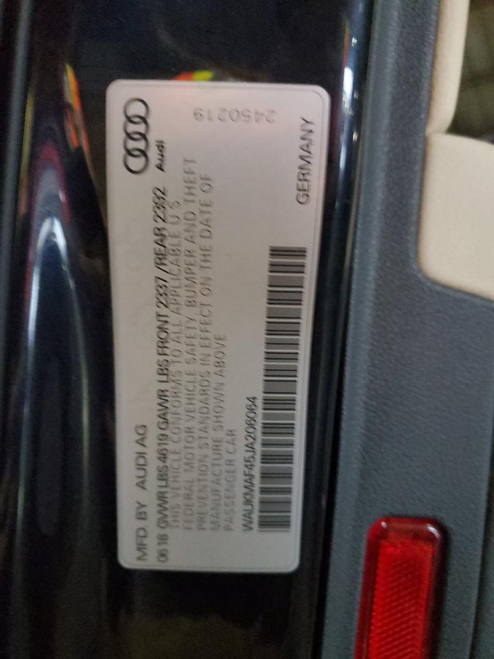 2018 Audi A4 VIN WAUKMAF45JA206064 Copart auction photo, front end damage thumbnail 14