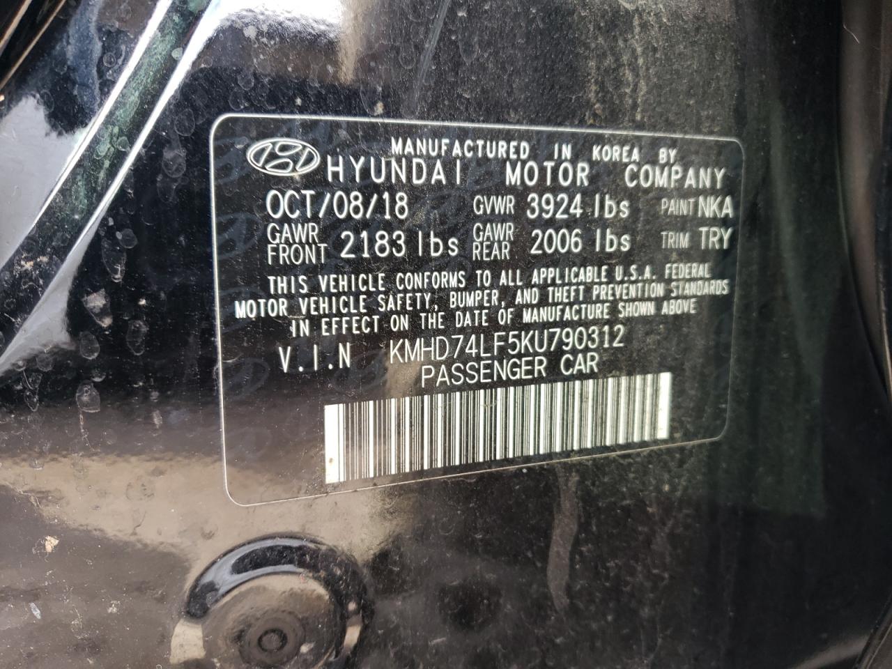 2019 Hyundai Elantra VIN KMHD74LF5KU790312 Copart auction photo, all over damage thumbnail 12