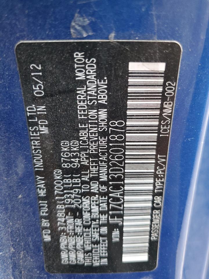 2013 Subaru BRZ VIN JF1ZCAC13D2601878 Copart auction photo, front end damage thumbnail 14