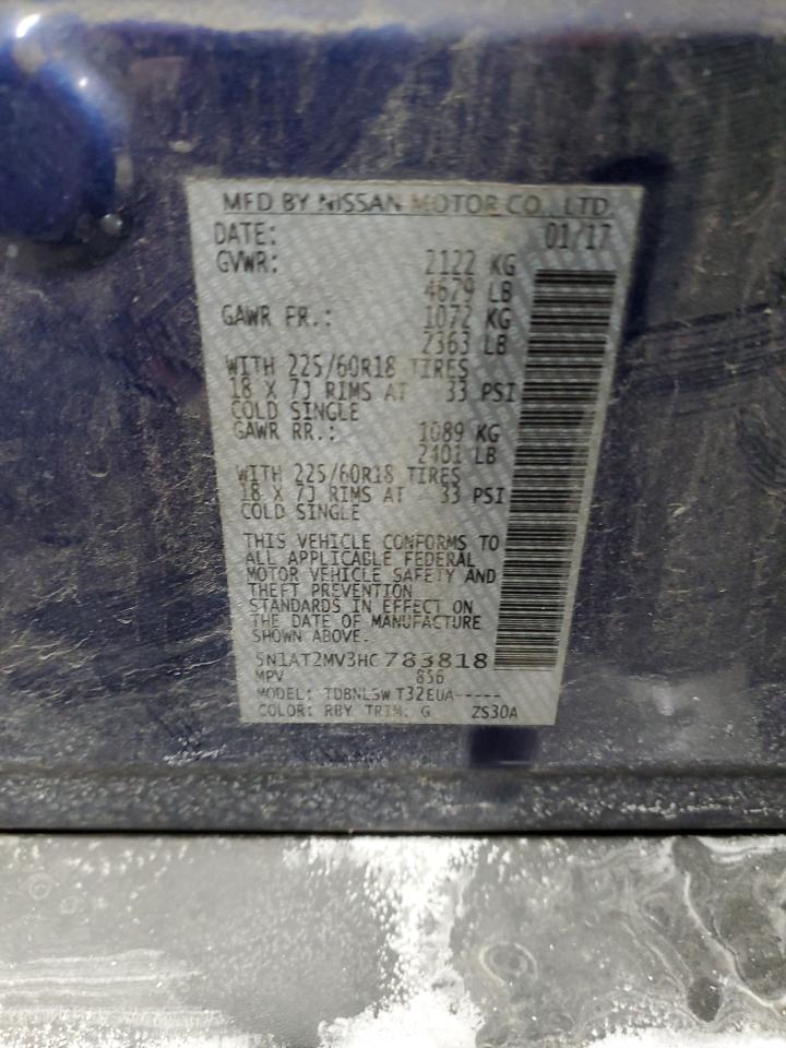 2017 Nissan Rogue VIN 5N1AT2MV3HC783818 Copart auction photo, side damage thumbnail 15