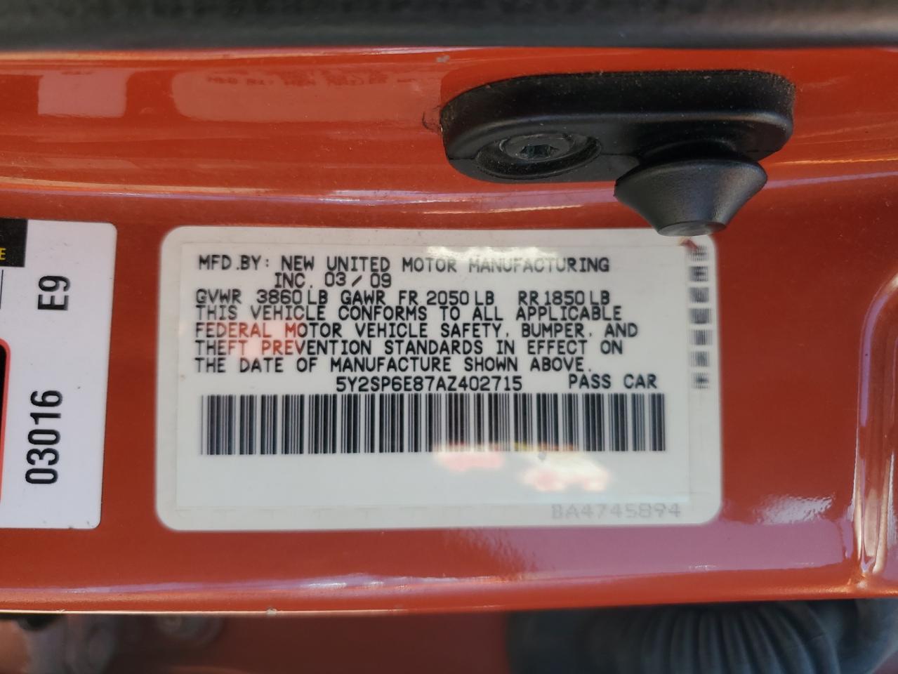 2010 Pontiac Vibe VIN 5Y2SP6E87AZ402715 Copart auction photo, all over damage thumbnail 13